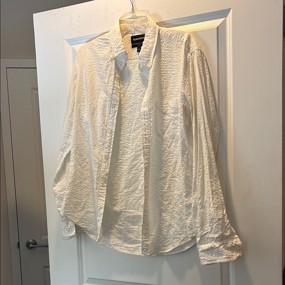 Bonobos Cream Casual Button Down Shirt with Textured Fabric